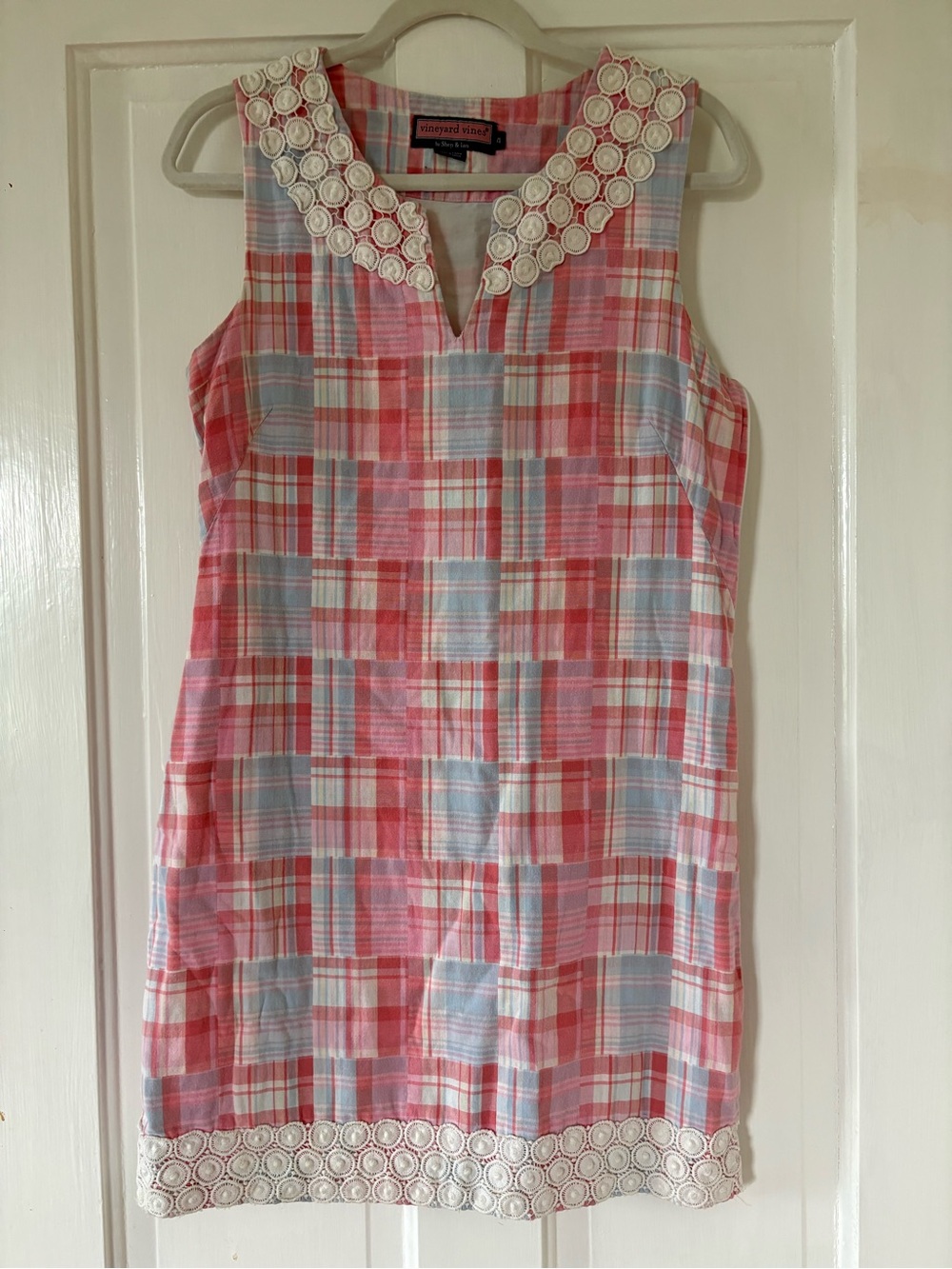 Vineyard Vines Pink and Light Blue Plaid Lace-Trim Sundress